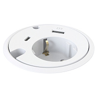 Kondator 935-PD16W Встраиваемая розетка для монтажа в стол 1xUSB QC 2.0 (5–12 В, 1–2 А), 1xUSB-C 3.1 Gen 1 (20 В, 3 А), отверстие для кабеля 7 мм, отверстие для кабеля 9,5 мм. Размеры (ØxВ): 83х(89–140) мм. Цвет белый