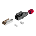 ROXTONE RJ45C5E-PH-RD Ethernet разъем RJ45 (часть A) CAT5e, 150 МГц, макс. AWG26, металлический зажим, с удобным держателем сердечника провода (деталь B), с нейлоновым защитным корпусом (деталь C) со специальной системой зажима кабеля