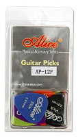 ALICE AP-12F  медиаторы нейлон матовый, цветные, толщины 0,58-0,81. 12 шт/уп.
