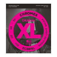 D'ADDARIO ECB81SL, Light, 45-100, Super Long Scale струны для 4-струнной бас-гитары, хром, плоская оплетка, 45-100, Light, Super Long Scale