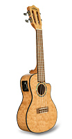 LANIKAI QM-NACEC укулеле концерт, со звукоснимателем Fishman® Kula (встроенный тюнер) и вырезом, волнистый клен, глянцевое покрытие, окантовка грифа и корпуса черный ABS, накладка на гриф и бридж орех, чехол 10 мм в комплекте