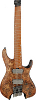 IBANEZ QX527PB-ABS безголовая электрогитара, 7 струн, HH, наклонные лады, цвет коричневый текстурированный