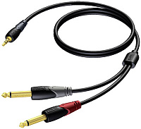 Procab CLA713/1.5 Кабель-переходник с одного разъема mJack 3,5 мм на два разъема Jack 6,3 мм (вилка-вилка), 1.5 м