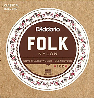 D'ADDARIO EJ32C Silver/Clear Nylon струны для фолк. гитары Silver/Clear Nylon, шариковые наконечники (Ball end)