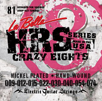 LA BELLA HRS-81 струны для 8-струнной электрогитары (009-012-015-022-030-040-054-074), сталь, обм. никель, Hard Rockin' Steel