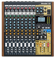 Tascam Model 12 аналоговый 10-канальный микшер с цифровым 12 канальным SD рекордером, Bluetooth, процессор эффектов, 7 полосный эквалайзер, размеры 465 × 400 × 160 мм, вес 4,3 кг, возможность монтажа в рэк