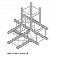 Dura Truss DT 24 T40   T-joint + down Узел стыковочный четырехлучевой - T+Down, 90°, алюминиевый, сечение 220х220 мм, длина сторон 50 см. Труба 35х2. Вес 3.7 кг