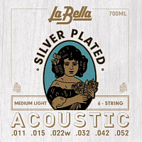 LA BELLA 700ML струны для акустической гитары Medium Light (011-052), серебро