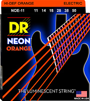 DR NOE-11 струны для электрогитары, калибр 11-50, серия HI-DEF NEON™, обмотка никелированная сталь, покрытие люминесцентное