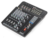 SAMSON MixPad MXP124 малошумящий микшерный пульт. Входы: микрофонные 4хXLR, 4х2RCA, 3хEQ, встроенный компрессор, фейдеры 60 мм, фантомное питание 48 В,  463x330x140 мм, вес 3.4 кг