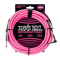 Ernie Ball 6065 кабель инструментальный, прямой / угловой джеки, длина 7.62 метра, цвет розовый неон