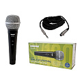 SHURE SV100-A микрофон динамический вокально-речевой с выключателем и кабелем (XLR-6.3 мм JACK), черный, серебристая сетка