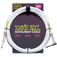 Ernie Ball 6049 кабель инструментальный, прямой / угловой джеки, 3 метра, белый