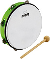 MEINL NINO24GG  тамбурин 10" с синтетической мембраной и колотушкой, пластик, цвет зеленый
