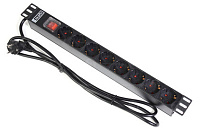 PROAUDIO PDU-8S Блок силовых розеток, 8 розеток Schuko CEE 7/4, с заземляющими контактами, рэковый 19'', 16 A, 220 В, с выключателем-индикатором, шнур 3x1.5 мм с вилкой Schuko CEE 7/7, длина 2 метра