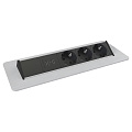 Kondator 935-F300 Встраиваемая розеточная станция Axessline с 3 розетками и 2xUSB (5 В, 2.1 А макс.). Открывается нажатием на крышку. Размеры (ШxГxВ) 317,9х111,6х91,4 мм. Монтаж к столу врезной. Цвет серебристый