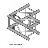 Dura Truss DT 34 C21-L90 Узел стыковочный 2-х лучевой, 90гр, алюминиевый, сечение 290х290мм, длина сторон 50см. Труба 50х2. Вес 4.5кг