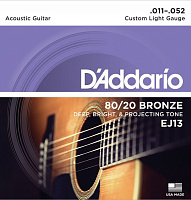 D'ADDARIO EJ13 струны для акустической гитары, бронза, 80/20, Custom Light 11-52