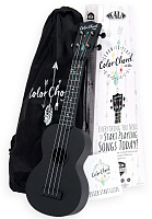 KALA Learn To Play Color Chord Набор для начинающих. Укулеле-сопрано, материал АВС пластик, цвет черный матовый, с цветными маркерами аккордов на ладах. Чехол и обучающие материалы в комплекте