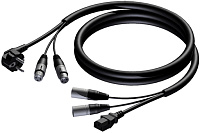 Procab CAB405/15 Кабель SCHUKO (вилка), 2х XLR 3 pin (розетка) EURO (розетка), 2х XLR 3 pin (вилка), 15 м