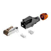 ROXTONE RJ45C5E-PH-OG Ethernet разъем RJ45 (часть A) CAT5e, 150 МГц, макс. AWG26, металлический зажим, с удобным держателем сердечника провода (деталь B), с нейлоновым защитным корпусом (деталь C) со специальной системой зажима кабеля