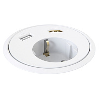 Kondator 935-PD13W Встраиваемая розетка для монтажа в стол. Встроенные разъемы: 1xUSB, 1xHDMI. Размеры (ØxВ): 83х(89–140) мм. Монтажное отверстие (диаметр) 79 мм. Длина кабеля питания 1,25 м. Цвет белый