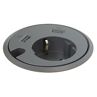 Kondator 935-PD14 Встраиваемая розетка для монтажа в стол. Встроенные разъемы 2xUSB. Отверстие для кабеля 9,5 мм. Размеры (ØxВ) 83х(89–140) мм. Монтажное отверстие (диаметр) 79 мм. Длина кабеля питания 1,25 м. Цвет черный