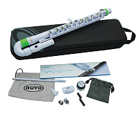 NUVO jFlute Kit - White/Green флейта, изогнутая головка, материал - АБС-пластик, цвет - белый/зеленый, в комплекте - мундштук, колено ре, смазка, чехол, тряпочка для протирки, дополнительные клавиши.