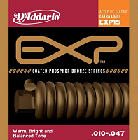 D'ADDARIO EXP15 струны для акустической гитары фосфор/бронза в оболочке, Extra Light 10-47, 6-гранный корд