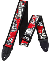 DUNLOP D38-37TS Tres Skulls 2" Ремень гитарный, жаккард, красный с черно-белыми черепами
