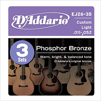 D'ADDARIO EJ26-3D Custom Light Струны для акустической гитары, 11-52, 3 комплекта в упаковке