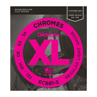D'ADDARIO ECB81-5, Light, 45-132, Long Scale струны для 5-струнной бас-гитары, 45-132, хром, плоская оплетка, Light, Long Scale
