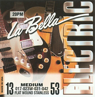LA BELLA 20PM  металлические струны - натяжение Medium, (013-017-023-031-042-053), плоская обм-нержав. сталь, серия Flat Wound Stainless