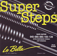 LA BELLA SS45B струны для 5-струнной бас-гитары (без обмотки в начале) - (045-065-085-105-128) круглая обмотка - никель, серия Super Steps.