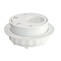 Kondator 935-PD10W Встраиваемая розетка с 4 отверстиями для кабелей. 2 отверстия 7 мм, 2 отверстия 9,5 мм. Размеры (ØxВ) 83х51 мм. Монтажное отверстие (диаметр) 79 мм. Длина кабеля питания 1,25 м. Цвет белый