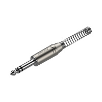 ROXTONE RJ3PP-NN Разъем  jack  1/4" стерео с пружиной, размеры 118.4х14 мм, макс. диаметр кабеля с пружиной 7 мм, без пружины 8.5 мм, цвет серебро
