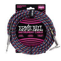 Ernie Ball 6063 кабель инструментальный, прямой / угловой джеки, 7,62 м, цвет красный с белым и синим