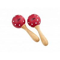 MEINL NINO8PD-R маракасы деревянные, маленькие, круглые. Цвет красный с белыми точками