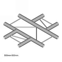 Dura Truss DT 22 C41H-X X-joint Узел стыковочный четырехлучевой (горизонтальный)- крестовина, 90°, алюминиевый, сечение 220х220 мм, длина сторон 50 см. Труба 35х2. Вес 1.6кг