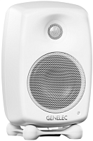 Genelec G Two BWM активная 2-полосная АС. НЧ 4" 50 Вт, ВЧ 0.75" 50 Вт. Подставки. Вход: аналоговый RCA. Макс. SPL 100 дБ, 56 Гц - 25 кГц (-6 дБ). Кроссовер 3000 Гц. Размеры (ВхШхГ) 242х151х142 мм (с подставками). Вес 3.2 кг. Белая