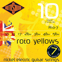 ROTOSOUND R10-7 STRINGS NICKEL REGULAR струны для 7-струнной электрогитары, никелевое покрытие, 10-56