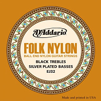 D'ADDARIO EJ32 струны для акустической гитары ФОЛК Silver/Black Nylon, шариковые наконечники (Ball end)