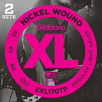 D'ADDARIO EXL170TP Regular Light 45-100 Струны для 4-струнной бас гитары, 2 комплекта