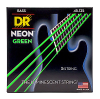 DR NGB5-45 струны для 5-струнной бас-гитары, калибр 45-125, серия HI-DEF NEON™, обмотка никелированная сталь, покрытие люминесцентное