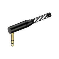 ROXTONE RJ3RPP-BG Разъем 6.3 мм Stereo Male Jack угловой с пружиной, цвет черный, покрытие контактов золото, максимальный размер кабеля: 7 мм с пружиной, 8.5 мм без пружины