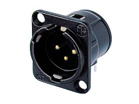 Neutrik NC3MD-H-B панельный разъем XLR male серии D. горизонт. установка на ПП, черненый корпус, золоченые контакты