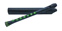 NUVO Recorder+ Black/Green with hard case блокфлейта сопрано, строй С, барочная система, накладка на клапаны, материал АБС пластик, цвет черный/зеленый