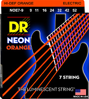 DR NOE7-9 струны для 7-струнной электрогитары, калибр 9-52, серия HI-DEF NEON™, обмотка никелированная сталь, покрытие люминесцентное