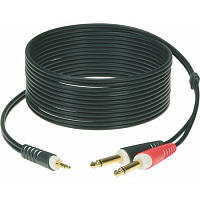 Klotz AY5-0300  коммутационный кабель, мини Jack 3,5 мм стерео 2 х Jack 6,3 мм моно, 3 м, черный, разъемы KLOTZ
