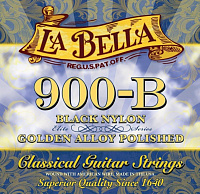 LA BELLA 900B Golden Superior струны для классической гитары - черный нейлон, полированные басы - обмотка - золото, натяж -39,4 кг